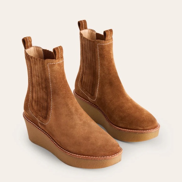 Boden Suede Wedge Ankle Boots in Tan - Picture 2 of 9